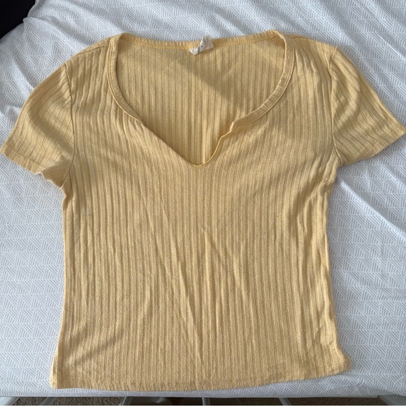 Vintage One Step Up Yellow and Orange Ribbed Knit V-neck Tops Size Large - Picture 2 of 4